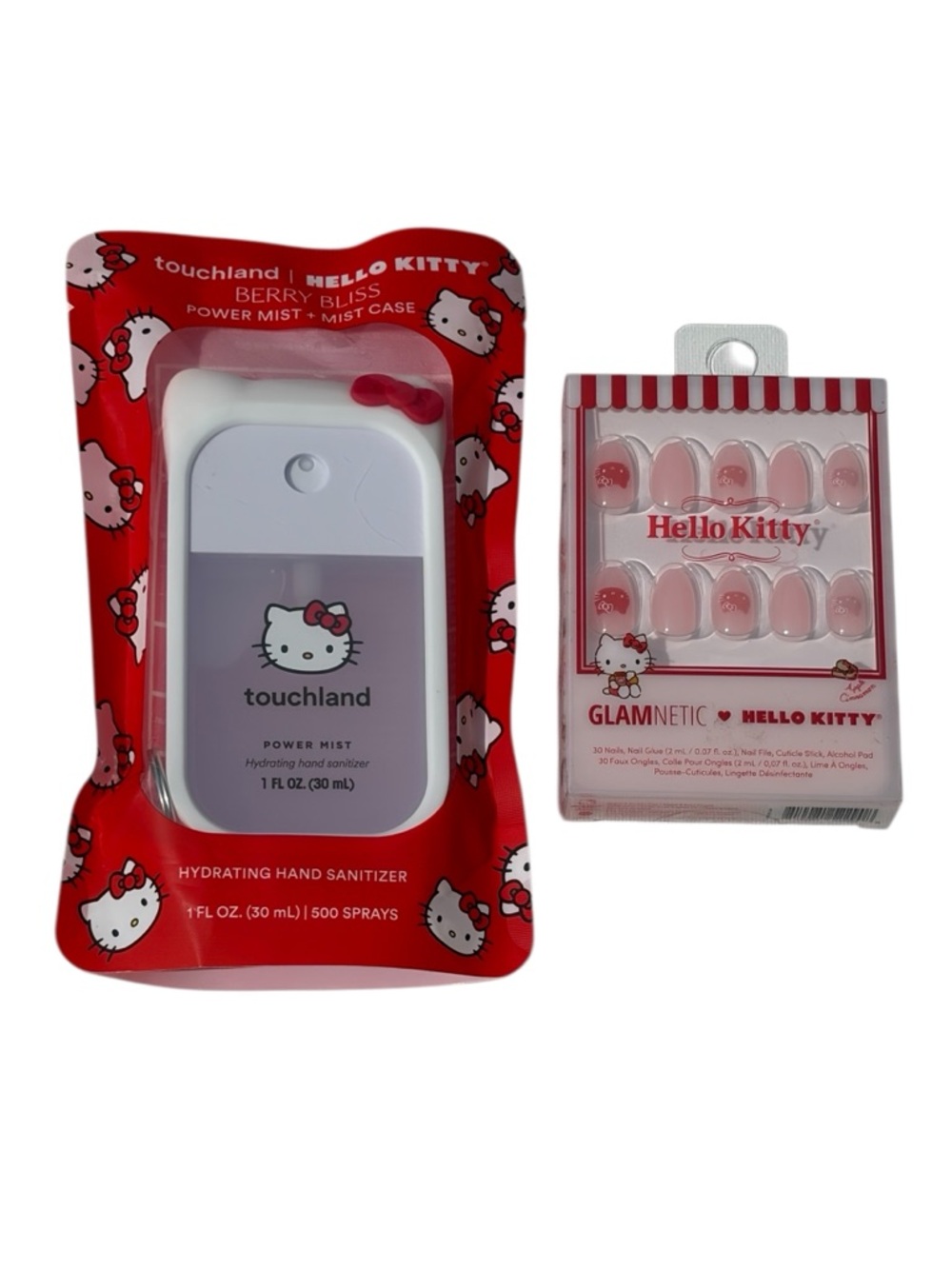Glamnetic + Hello Kitty  Press-On Nails and Touchland Berry Bliss Hand Sanitizer